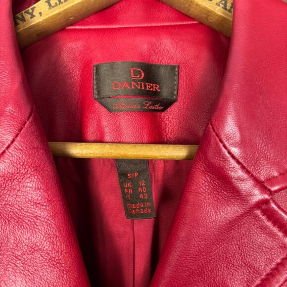 Vintage 90s Danier Red Leather Blazer Jacket | Genuine Leather Coat Small - Picture 5 of 13